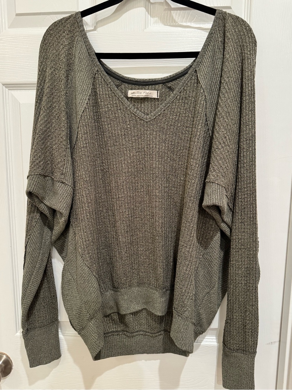 We The Free Olive Scoop-Neck Waffle Sweater